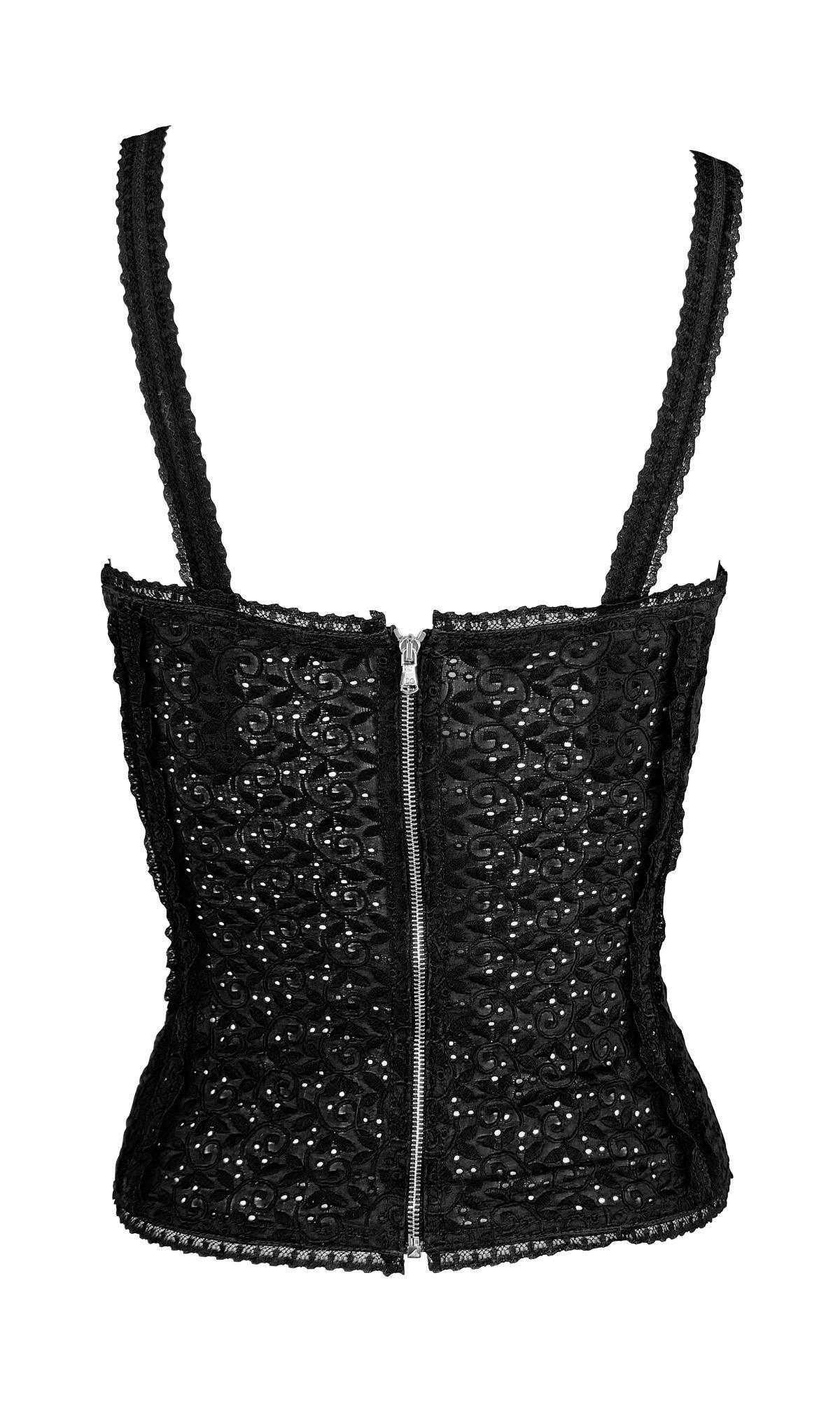 Nero Dolce & Gabbana - P/E 2006 - Top bustier con stecche in broderie anglais nero, disossato dal corsetto in vendita