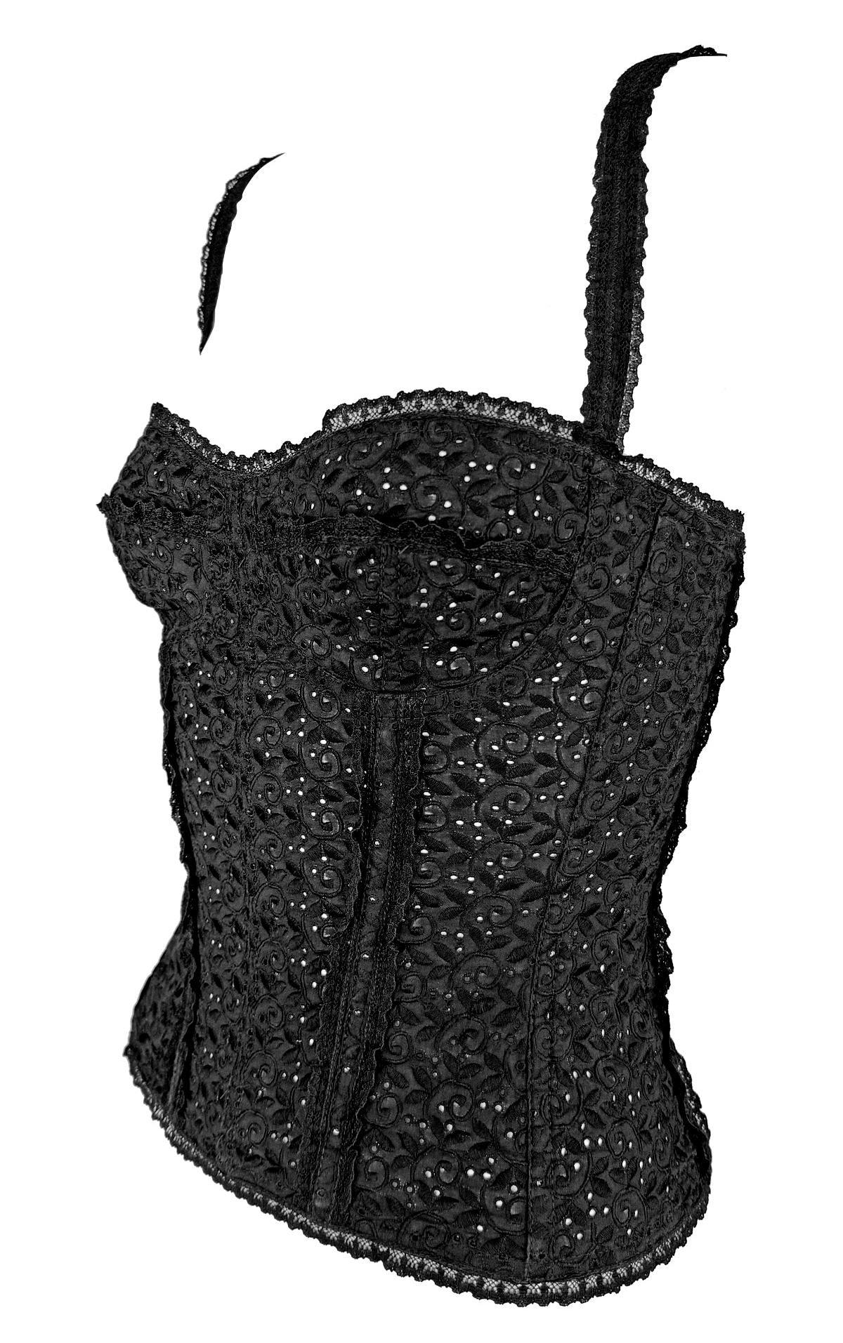 Dolce & Gabbana - P/E 2006 - Top bustier con stecche in broderie anglais nero, disossato dal corsetto in vendita 3