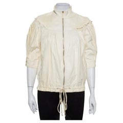 Roberto Cavalli Cream Leather Pleated Detail Zipper Front Jacket S