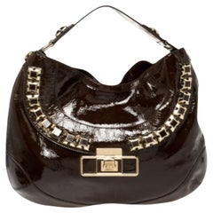 Anya Hindmarch Dark Brown Patent Leather Studded Hobo