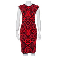 Alexander McQueen Red & Black Jacquard Knit Sheath Dress M