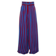 Maison Martin Margiela Red & Blue Striped Synthetic Belted Palazzo Pants M