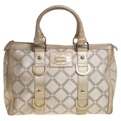 Versace Metallic Gold/Cream Signature Canvas and Leather Snap Out Of It Satchel