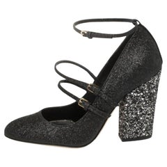 Sergio Rossi Black Glitter Betty Mary Jane Pumps Size 36