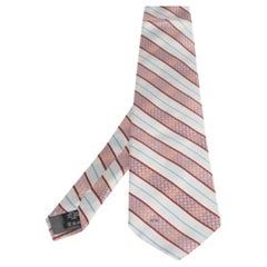 Valentino White & Pink Diagonal Textured Stripe Silk Tie