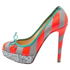 Christian Louboutin Striped Leather Foraine Glitter Platform Pumps Size 35.5