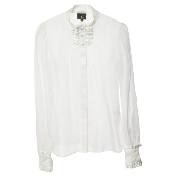 Just Cavalli Camicetta in organza di seta bianca con volant L.L.A. in vendita