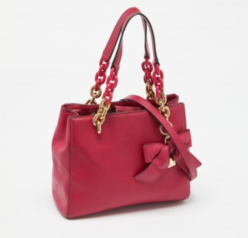 Rosa Michael Michael Kors - Mini Cynthia Bow Tote in pelle rosa in vendita