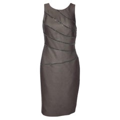 Versace Deep Taupe Wool & Silk Fishbone Chain Detail Dress S