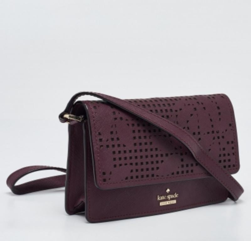 Kate Spade - Borsa a tracolla con patta in pelle borgogna in vendita 5