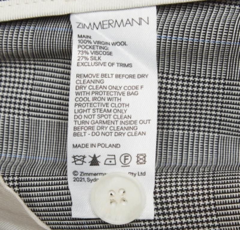 Zimmermann Pantalon ceinturé en laine grise à motifs XL Excellent état - En vente à Dubai, Al Qouz 2