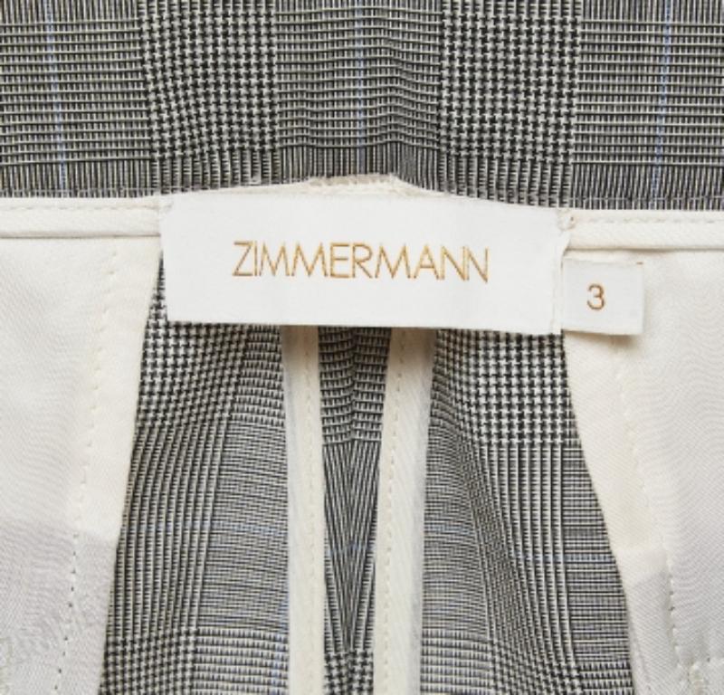 Zimmermann Pantalon ceinturé en laine grise à motifs XL en vente 1