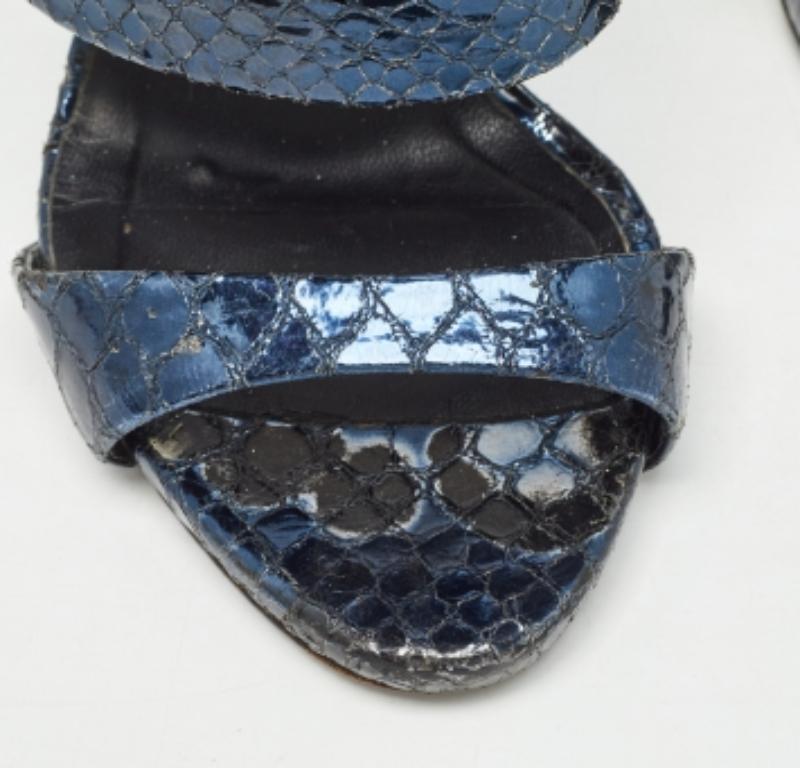 Giuseppe Zanotti Metallic Blue Python Embossed Leather Andrea Sandals Size 36 Pour femmes en vente
