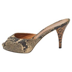 Fendi Schwarz/Beige Geprägte Schlangenhaut Slide Sandalen Größe 36
