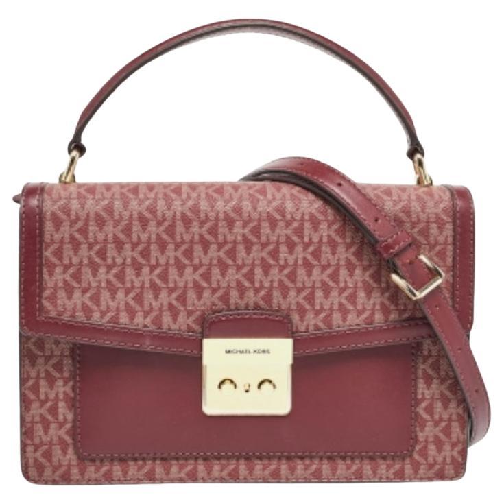 Michael Kors Burgunderfarbene Johara Top Handle Bag aus beschichtetem Segeltuch Medium
