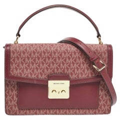 Michael Kors Burgunderfarbene Johara Top Handle Bag aus beschichtetem Segeltuch Medium