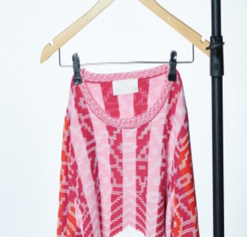 Peter Pilotto Rosa/Weißer Pullover mit Schößchen aus Baumwolle und Wolle S im Angebot 1