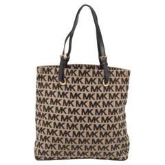Michael Kors Signature Jet Set Tote en toile et cuir noir/beige