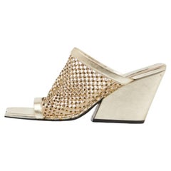 Stella McCartney Gold Faux Leather Crystal Embellished Slide Sandals Size 38