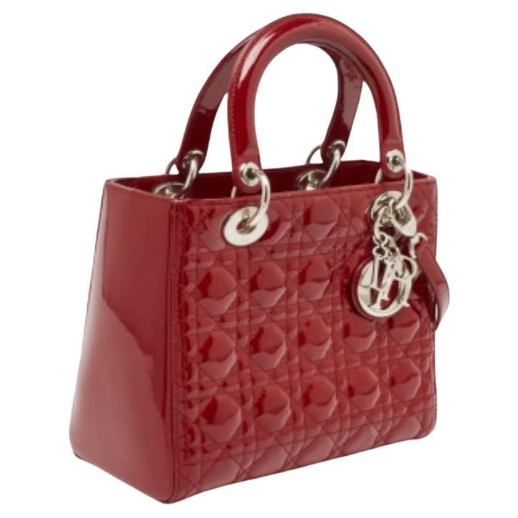 Dior Rojo Cannage Charol Medium Lady Dior Tote