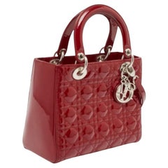 Dior Red Cannage Patent Leather Medium Lady Dior Tote