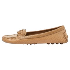 Tory Burch Beige Snakeskin Embossed Leather Driving Loafers Size 36