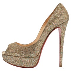 Christian Louboutin Gold Glitter Lady Peep Toe Pumps Size 36.5