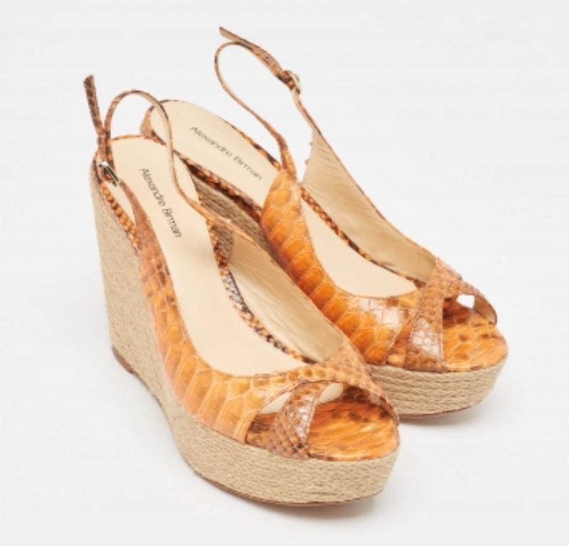 Beige Alexandre Birman Orange Python Espadrille Slingback Sandals Size 39.5 For Sale