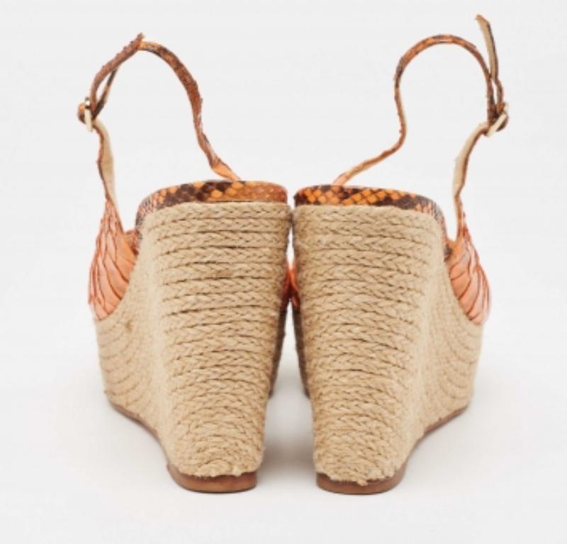 Women's Alexandre Birman Orange Python Espadrille Slingback Sandals Size 39.5 For Sale