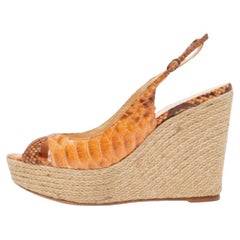 Alexandre Birman Orange Python Espadrille Slingback Sandals Size 39.5