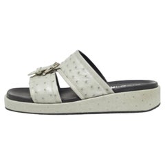 Salvatore Ferragamo Grey Ostrich Lutfi Platform Slides Size 40.5