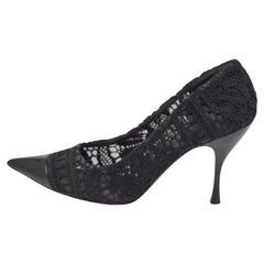 Dolce & Gabbana Black Lace And Leather Crochet Pointed Toe Pumps Size 39