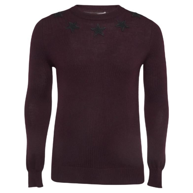 Givenchy Burgundy Wool Knit Star Badge Detail Sweatshirt XS en vente