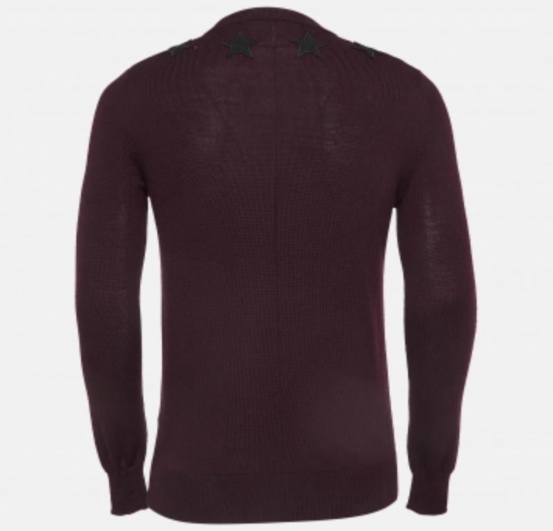 Givenchy Burgundy Wool Knit Star Badge Detail Sweatshirt XS Pour hommes en vente