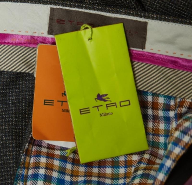 Etro Grau Gemusterte Wolle Formelle Hose XL (Schwarz) im Angebot