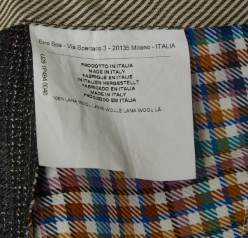 Etro Grau Gemusterte Wolle Formelle Hose XL im Zustand „Gut“ im Angebot in Dubai, Al Qouz 2