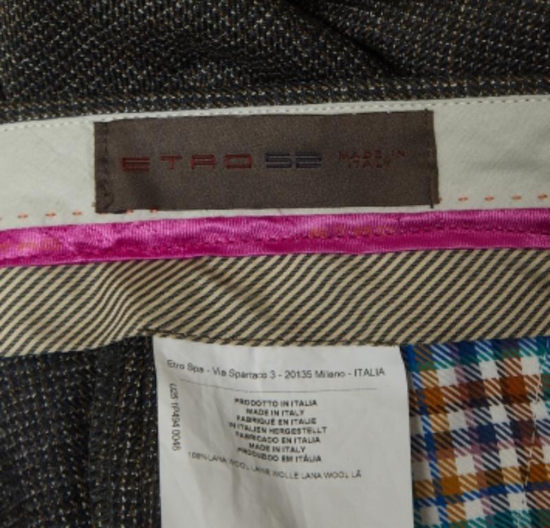 Etro Grau Gemusterte Wolle Formelle Hose XL Herren im Angebot