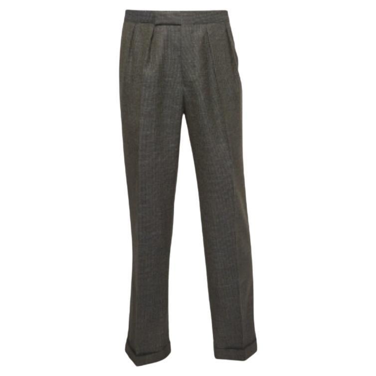 Etro Grau Gemusterte Wolle Formelle Hose XL im Angebot