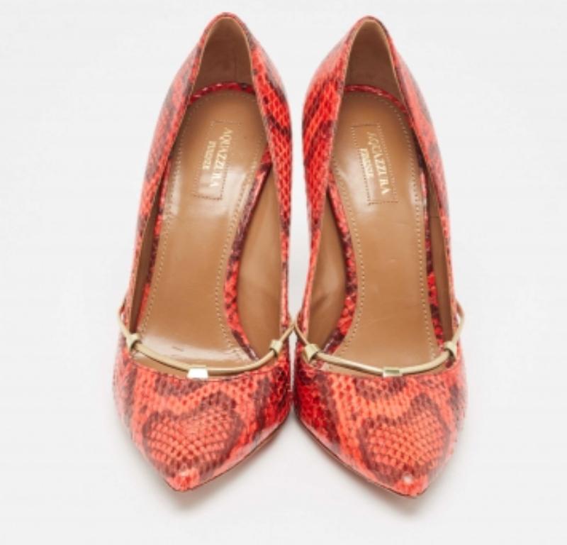 Aquazzura Rot/Schwarzer Python Zehentrenner Pumps Größe 40 (Pink) im Angebot