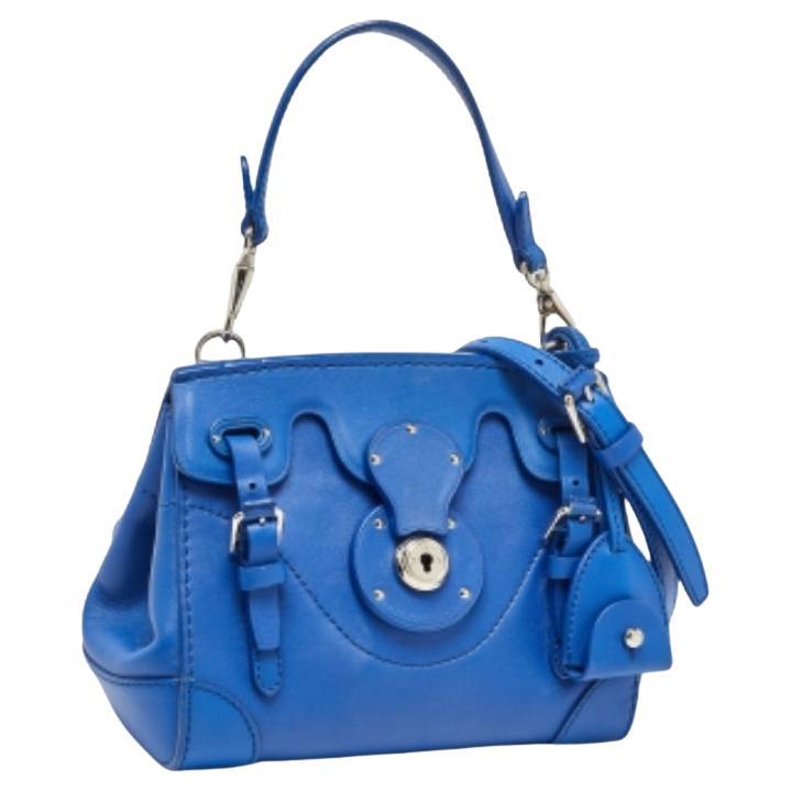 Mini fourre-tout Ricky en cuir bleu Ralph Lauren en vente