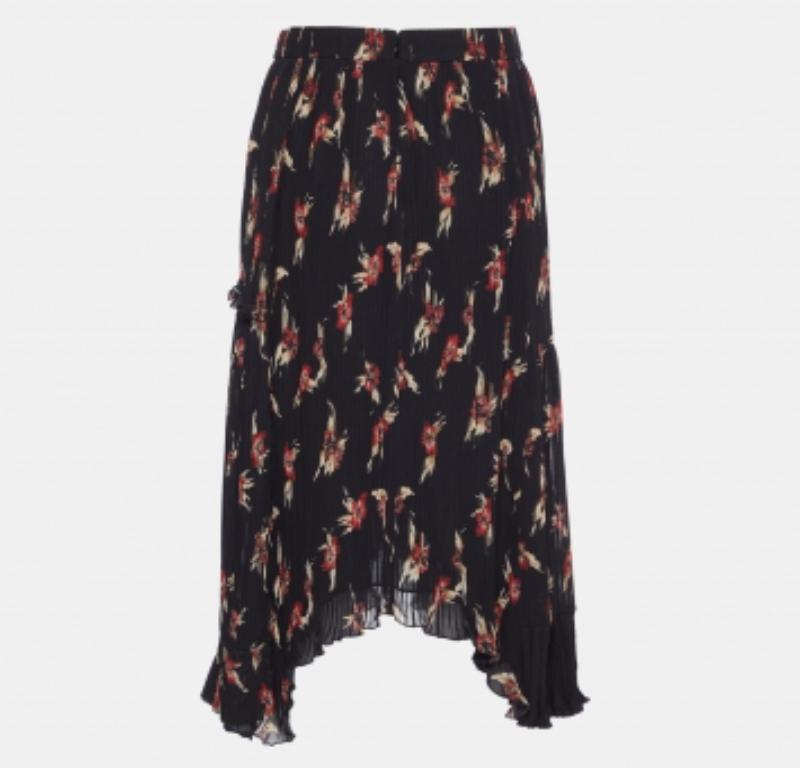 Isabel Marant Schwarzer Blumendruck Krepp Plissee Midirock S im Angebot 2