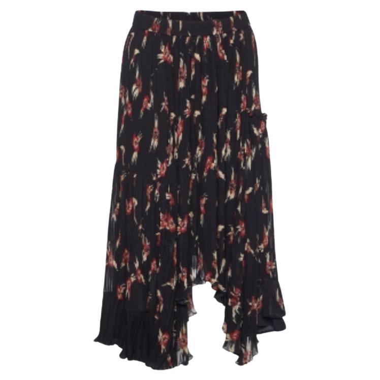 Isabel Marant Schwarzer Blumendruck Krepp Plissee Midirock S im Angebot