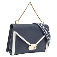 Michael Kors Borsa a tracolla grande Whitney convertibile in pelle blu scuro/bianca