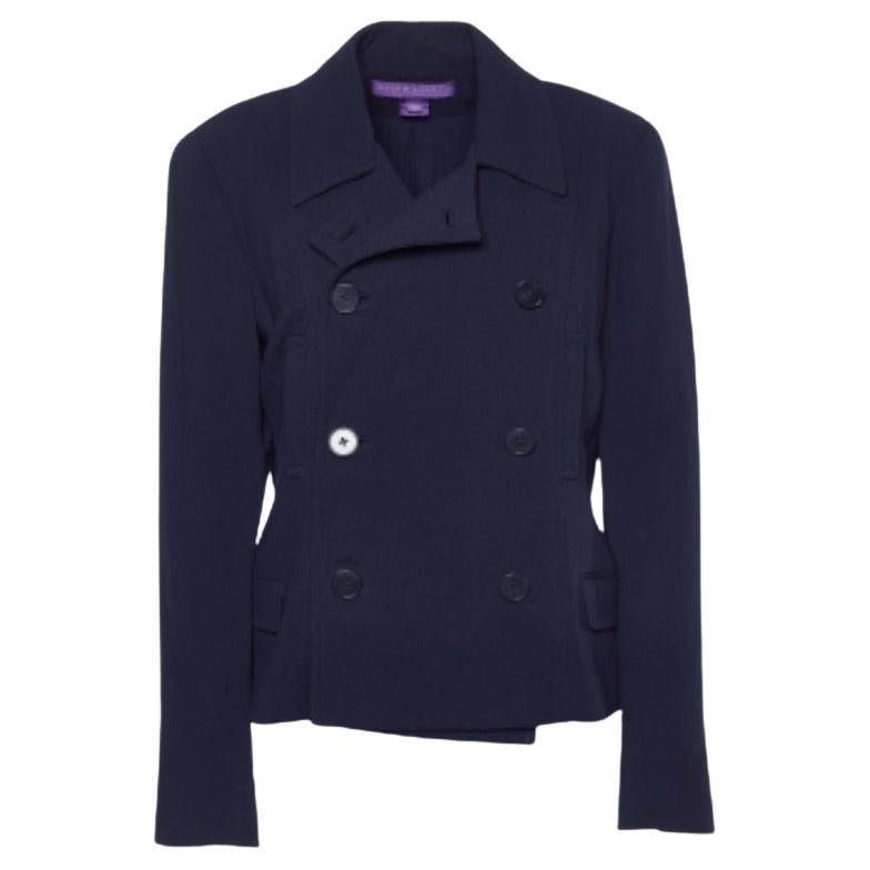 Ralph Lauren Cappotto doppio petto in lana blu navy L. in vendita