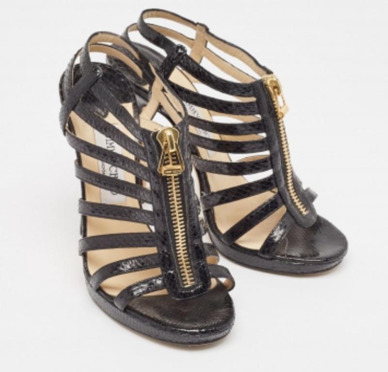 Noir Jimmy Choo Sandales Glenys en peau de serpent noir Taille 38.5 en vente