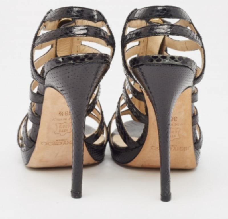 Jimmy Choo Sandales Glenys en peau de serpent noir Taille 38.5 Pour femmes en vente