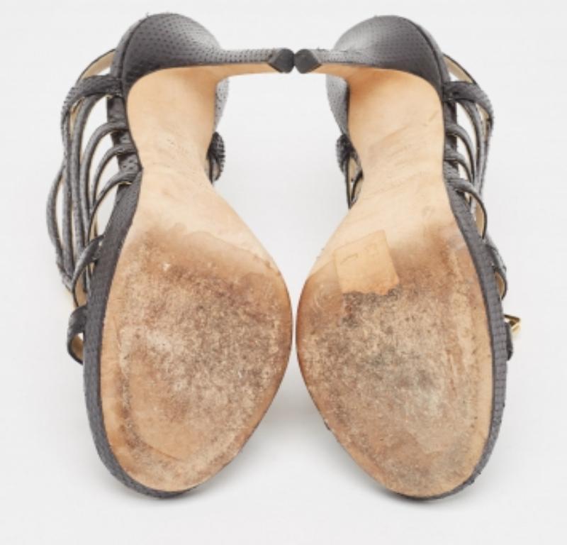 Jimmy Choo Sandales Glenys en peau de serpent noir Taille 38.5 en vente 1