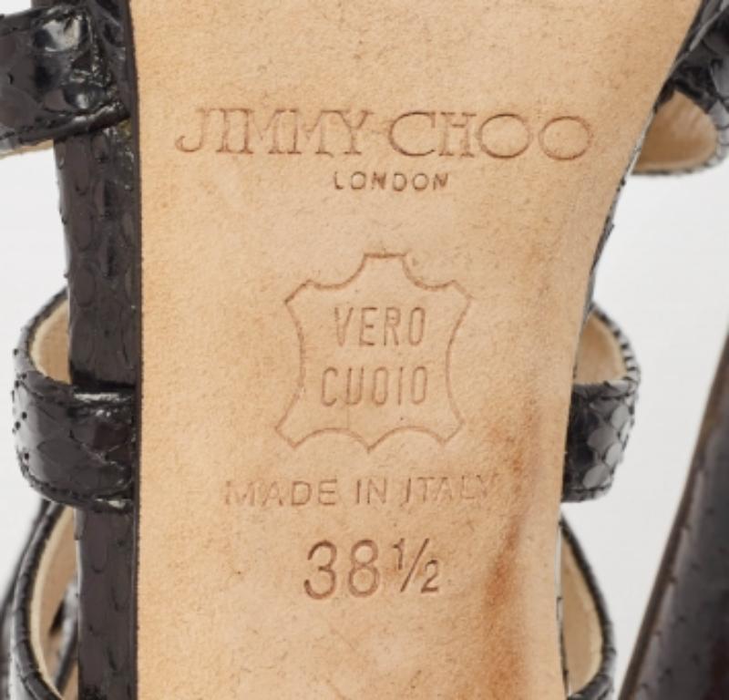 Jimmy Choo Sandales Glenys en peau de serpent noir Taille 38.5 en vente 3