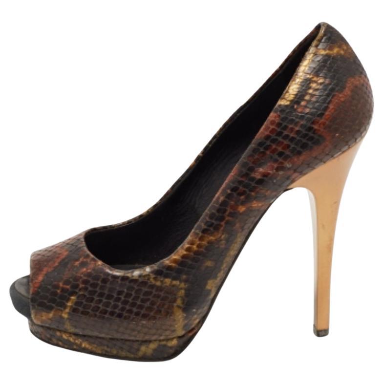 Giuseppe Zanotti Pumps in pelle marrone goffrata con pitone taglia 35
