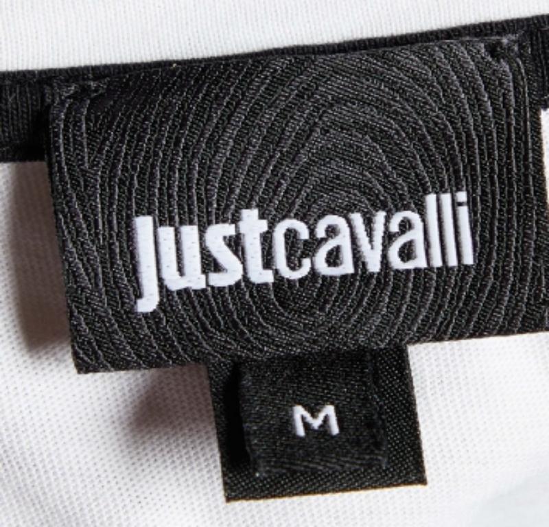 Just Cavalli Camiseta blanca de punto de algodón con tachuelas de estrella M Gris en venta